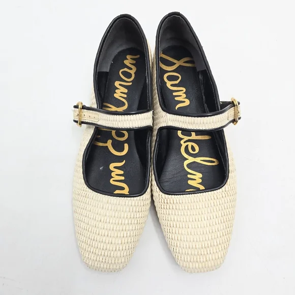 Sam Edelman Michaela Raffia Square Toe Ballet Flats Linen Ivory - Picture 9 of 13